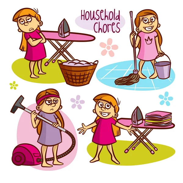 Household chores. Kids. Vector illustrations — Stock Vector