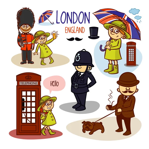 Viajar Londres Inglaterra Personas Objetos — Archivo Imágenes Vectoriales