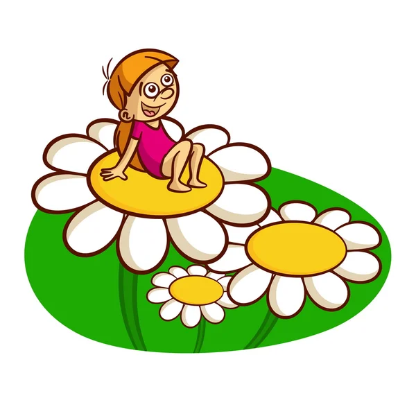 Chica en una flor — Vector de stock