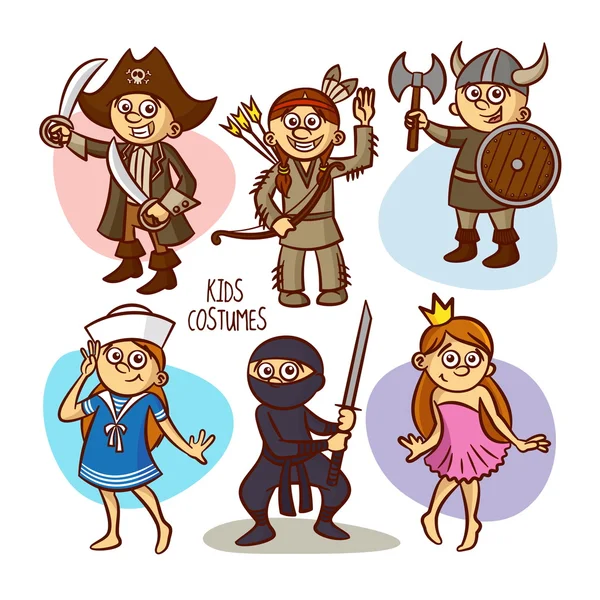 Personaje Niños Disfraces. Ilustración vectorial — Vector de stock