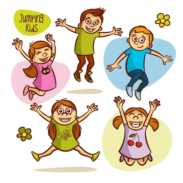 幸せな子供たち。ジャンプ。ベクトル イラスト — ストックベクタ