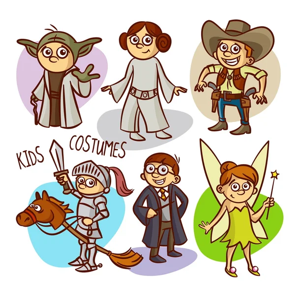 Personaje Niños Disfraces. Ilustración vectorial — Vector de stock