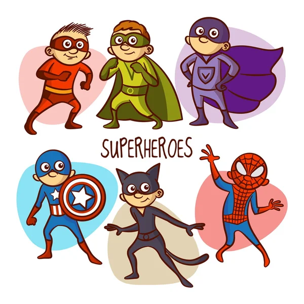 Superhéroes. Niños. Ilustración vectorial — Archivo Imágenes Vectoriales