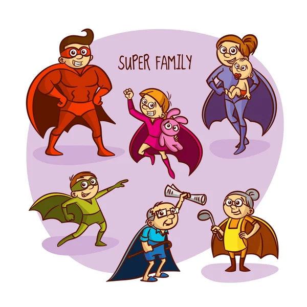 Super-Familie. Superhelden. Kinder. Vektorillusion — Stockvektor