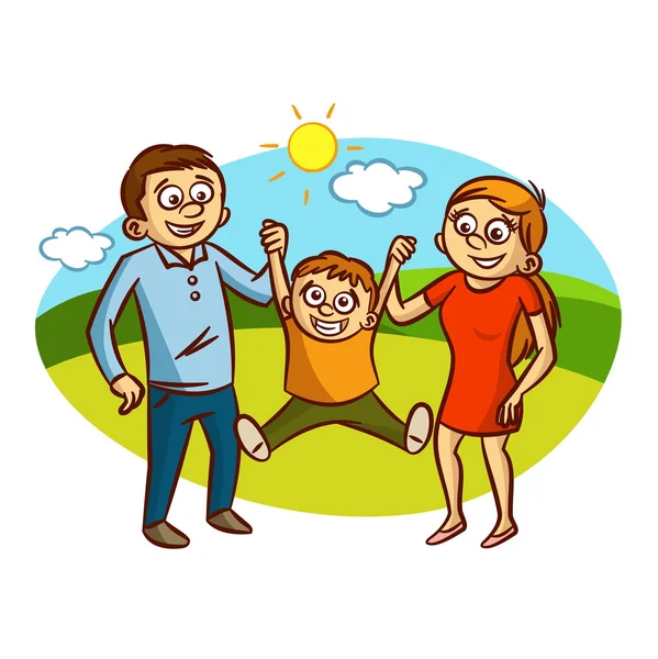 Happy Family walking outdoors — Stock Vector