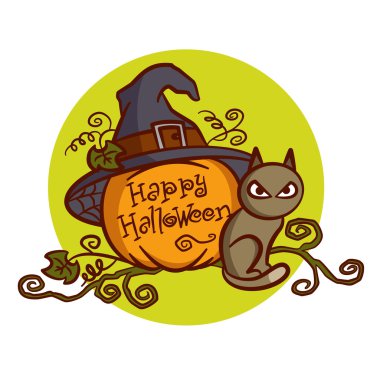 Cadılar Bayramınız Kutlu Olsun. Kedi. Balkabağı. Cadı şapka