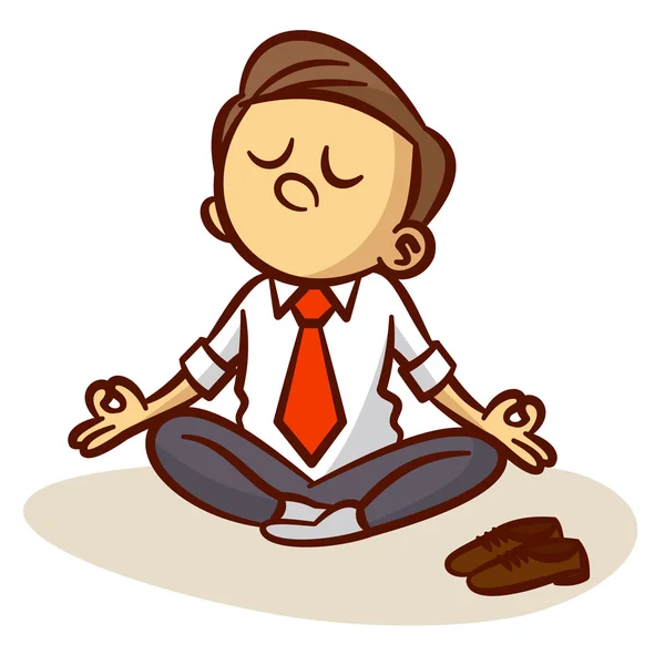 Empresario está meditando y relajándose en pose de loto — Vector de stock