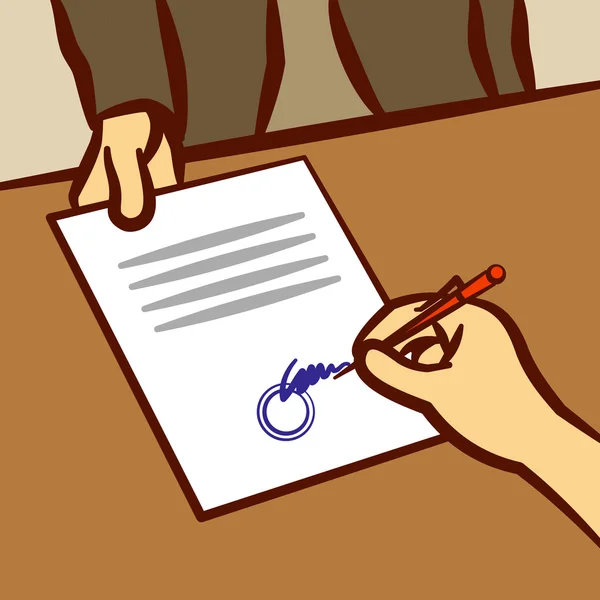 Ember aláírja a dokumentumot lebélyegzett fogantyú — Stock Vector