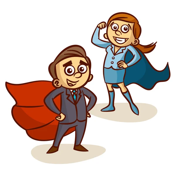 Super baas. Zakenman en zakenvrouw met superheld Cape — Stockvector
