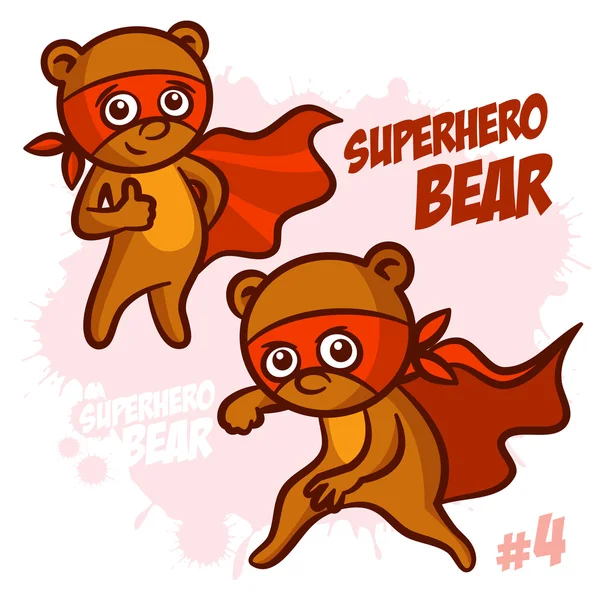 スーパー ヒーロー熊ベクトル イラスト セット — ストックベクタ