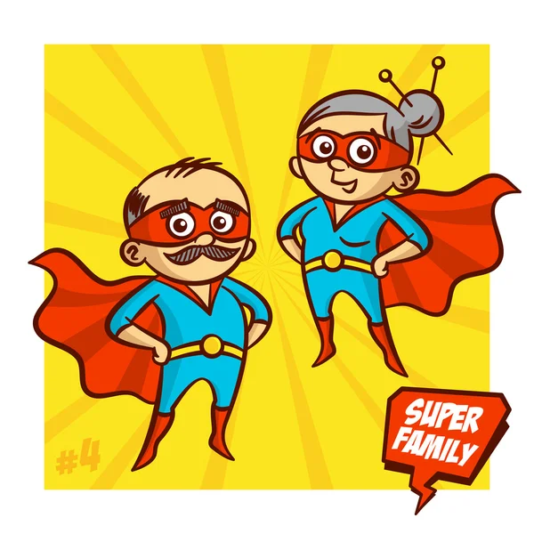 Super Família. O avô e a avó super-heróis. Vector Illustartion —  Vetores de Stock