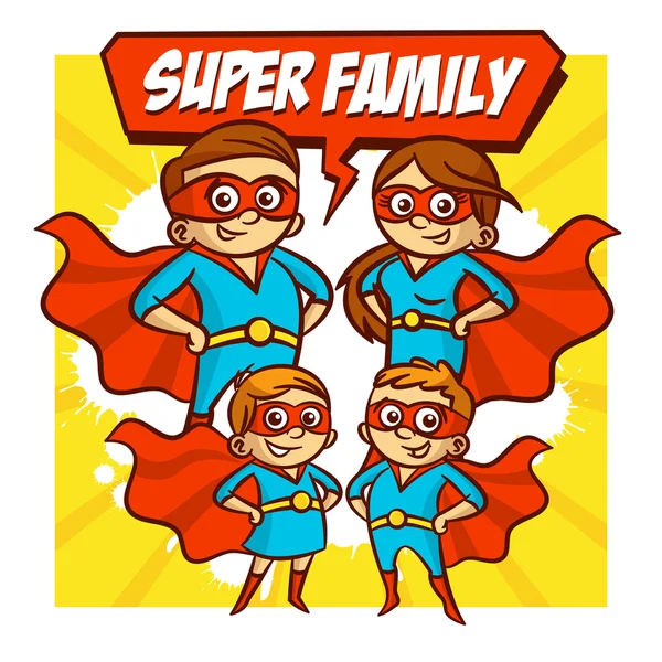 Super Familia. Padre Madre Hija Hijo Superhéroes. Conjunto — Vector de stock