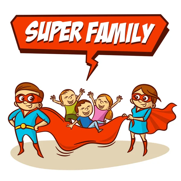 Süper aile. Baba anne kızı oğlu süper kahramanlar. Ayarla