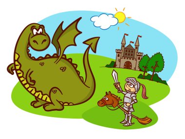 şövalye, at, ejderha, kale, peri masalı
