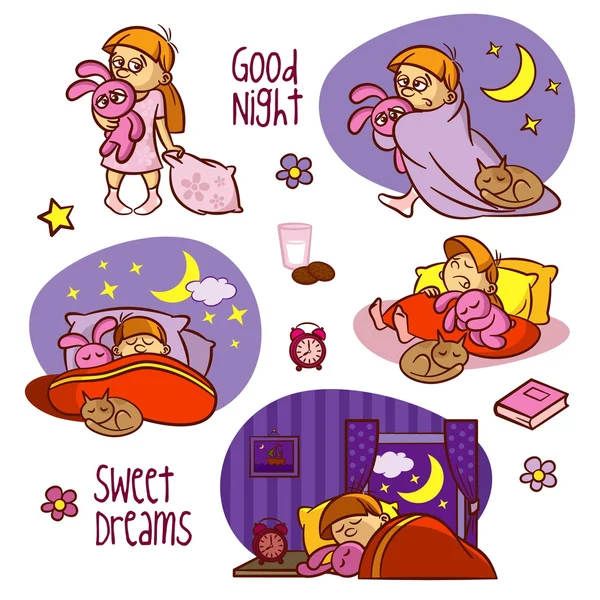 Good night. Sweet dreams. Sticker pack — Stock Vector