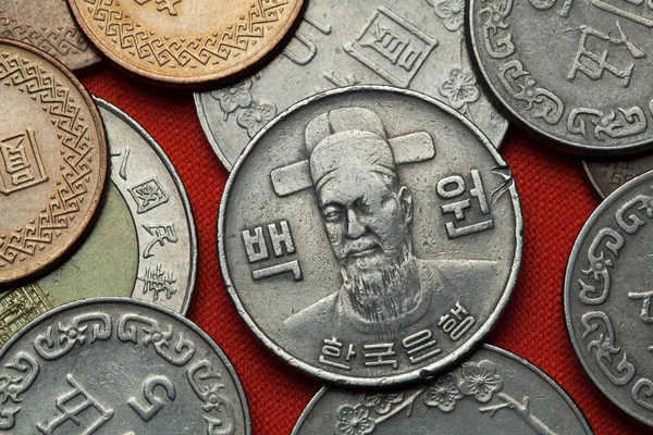不同的韩国硬币 — 图库照片