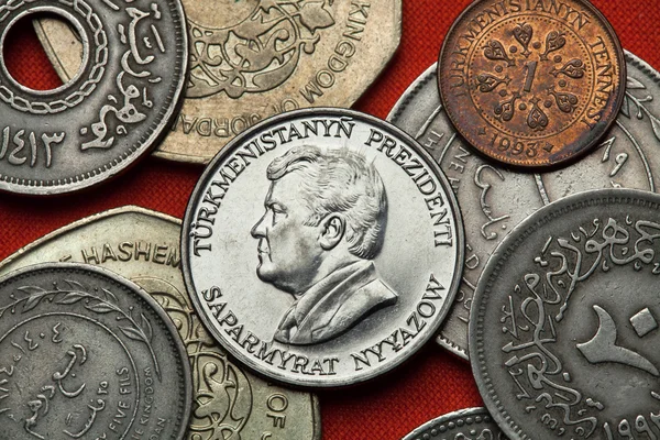 Coins of Turkmenistan.  Saparmurat Niyazov — Stock Photo, Image