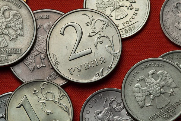 Coins of Russia on red table — Stock Photo, Image