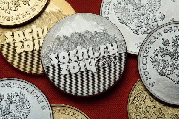 Monety z Rosji. Zimowe Igrzyska Olimpijskie w Soczi — Zdjęcie stockowe