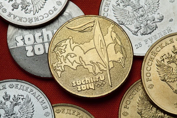 Münzen Russlands. Olympische Winterspiele in Sotschi — Stockfoto