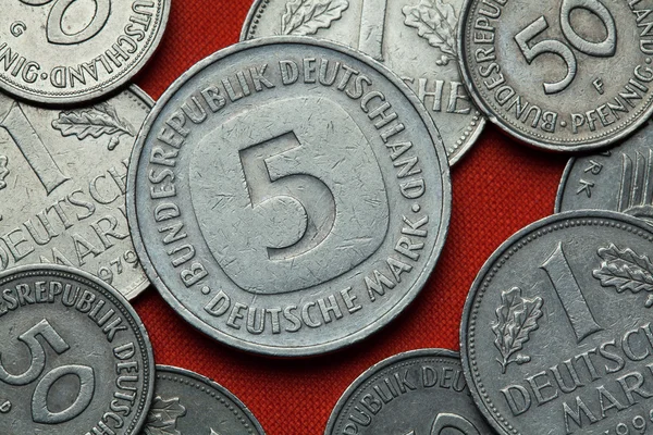 Coins of Germany. Five Deutsche Mark — Stock Photo, Image