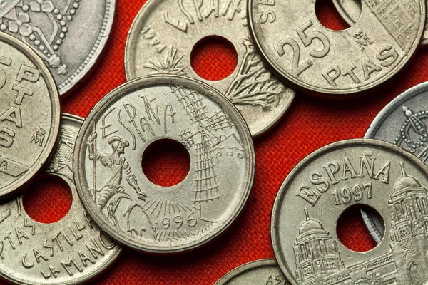 Monedas de España. Don Quijote y Molino de viento —  Fotos de Stock