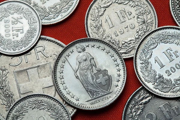Mince ze Švýcarska. Stojící Helvetia — Stock fotografie