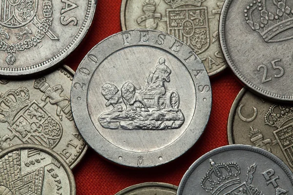 Münzen Spaniens. la cibeles brunnen in madrid — Stockfoto