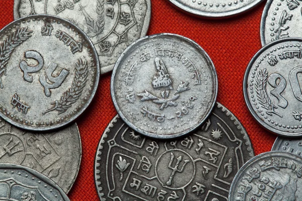 Coins of Nepal. Nepalese royal crown — Stock Photo, Image