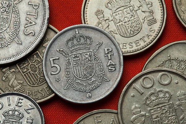 Coins of Spain. Spanish national emblem — Stock Photo, Image