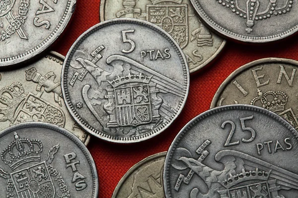 Coins of Spain. Spanish state emblem under Franco — Stock Photo, Image