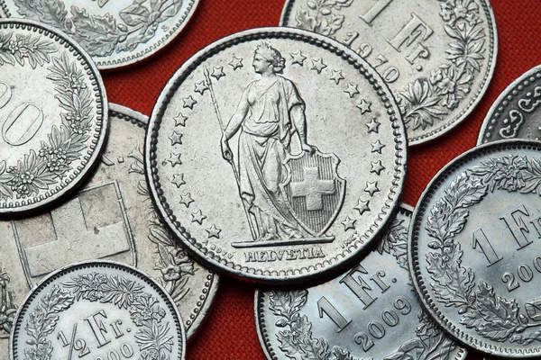 Münzen der Schweiz. Stehende Helvetia — Stockfoto