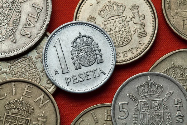 Coins of Spain. Spanish national emblem — Stock Photo, Image