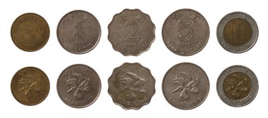 Beyaz üzerine izole edilmiş Hong Kong Doları seti.
