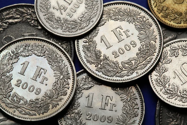 Монеты Швейцарии — стоковое фото