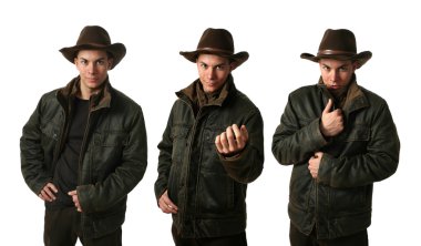 Kış giysileri giyen üç genç adam