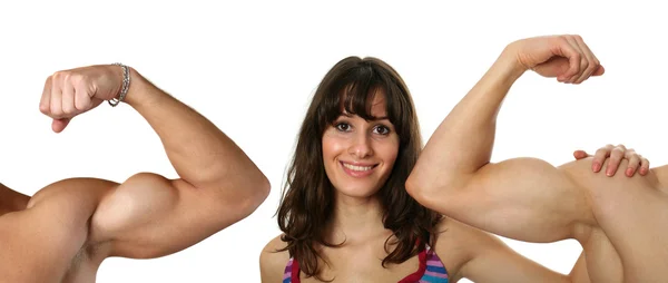 Kvinna undersöka böjning biceps — Stockfoto