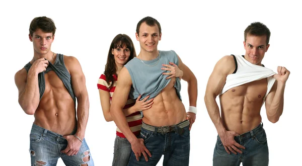 Young muscular men showing abs — Stock Photo, Image