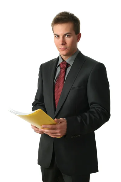 Jeune homme d'affaires avec documents — Photo