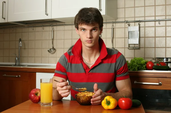 Young Sexy Man Eating His Breakfast — Stock Photo, Image