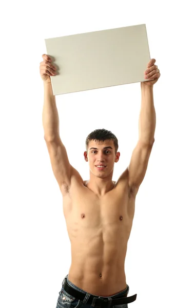 Young Man with Copy Space Blank Billboard — Stock Photo, Image