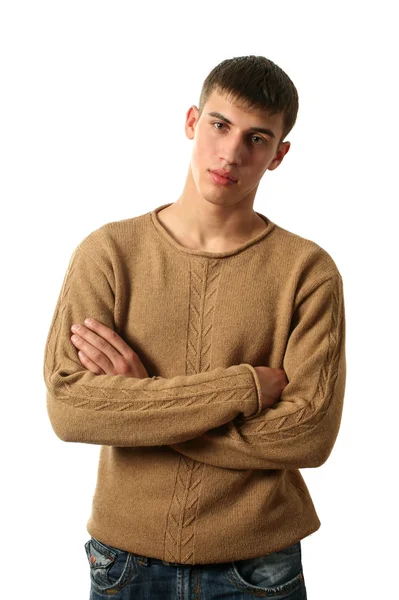 Сексуальный мужчина в желтом пуловере — стоковое фото