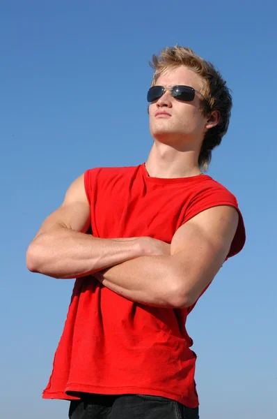 Muscular Young Man in Red — Stock Photo, Image