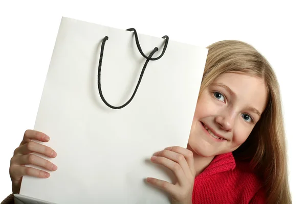 Menina bonita com saco de compras — Fotografia de Stock