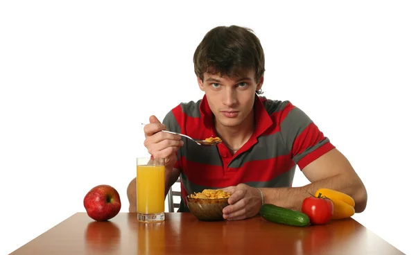 Young Man Eating His Breakfast — Stock Photo, Image