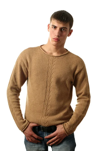 Sexy Mann im gelben Pullover — Stockfoto