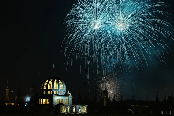 New Year fireworks over Prague — Stock Photo, Image