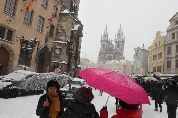 Kraftigt snefald i Prag - Stock-foto