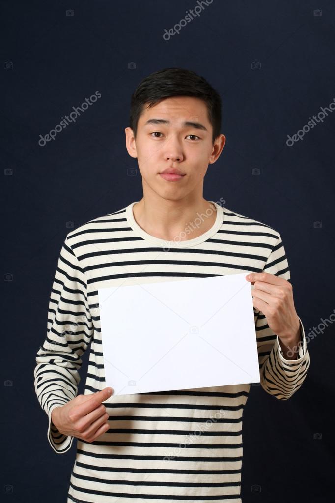 Man showing white  page