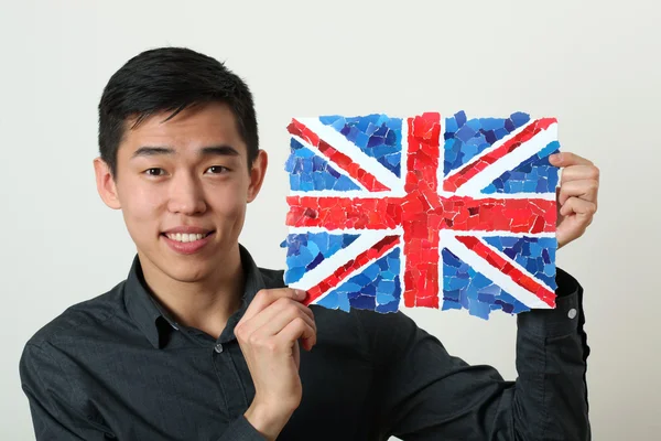Étudiant montrant le drapeau britannique — Photo